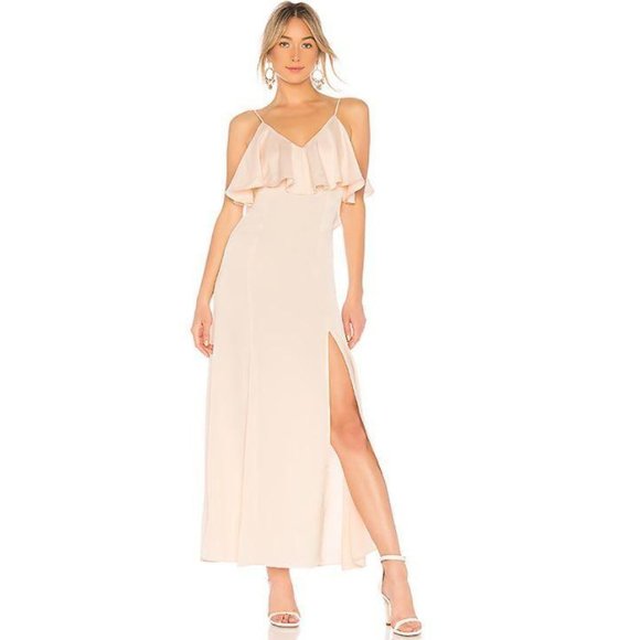 NWT LPA VNeck Ruffle Champagne Gown, Size XXS - Picture 1 of 5